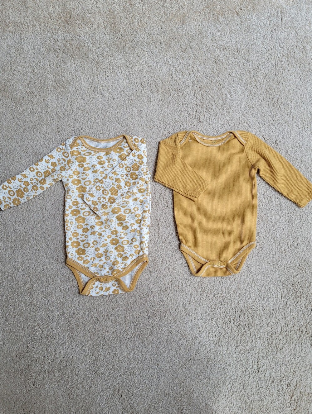 chick Pea Mustard Floral & Solid Long-Sleeve Baby Bodysuit Bundle